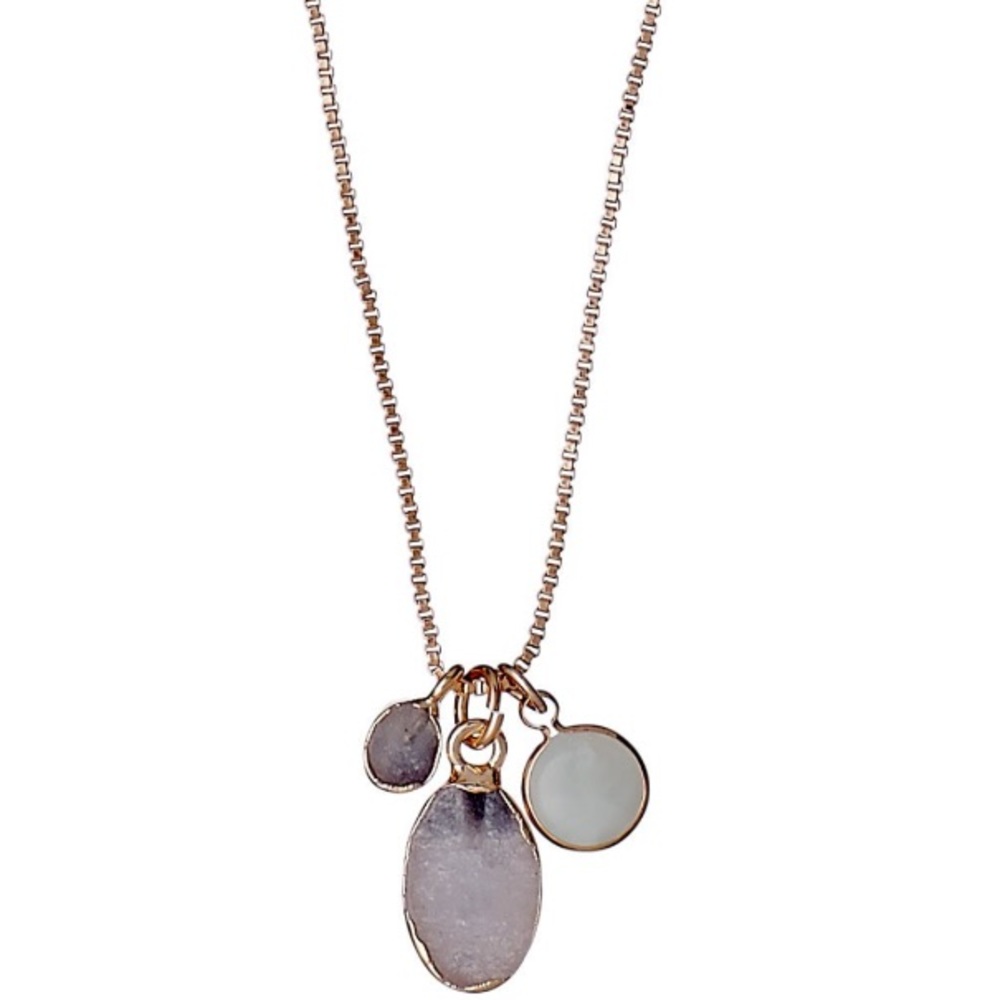 NWOT Pilgrim Gabby 14K Gold Plated Druzy Crystal Agate Slice Pendents Necklace